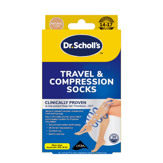 Scholl Travel & Compression Socks Natural Size 8-10 1 Pair