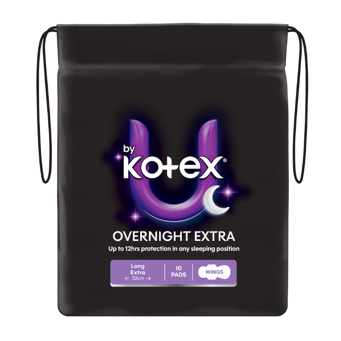U By Kotex Extra Overnight Pads with Wings 10 Pack