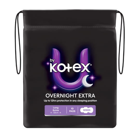 U By Kotex Extra Overnight Pads with Wings 10 Pack