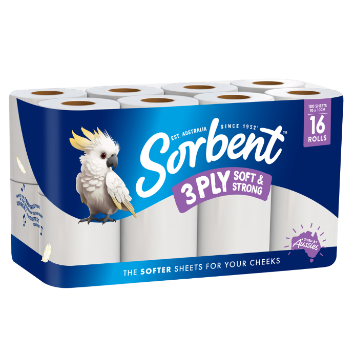 SORBENT 3 PLY Silky White Toilet Tissue 16 Pack