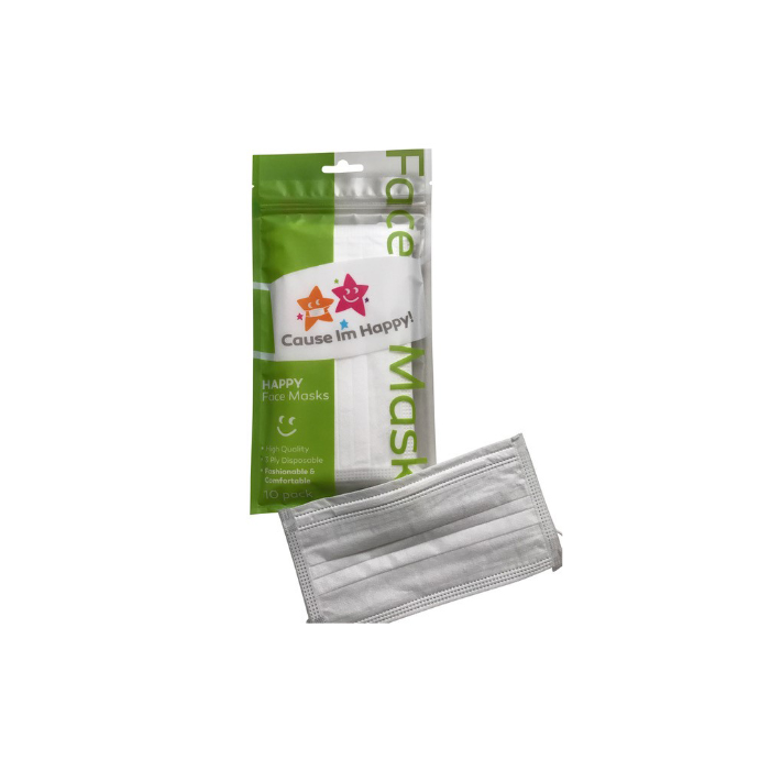 CAUSE I'M HAPPY Face Mask White 10 Pack