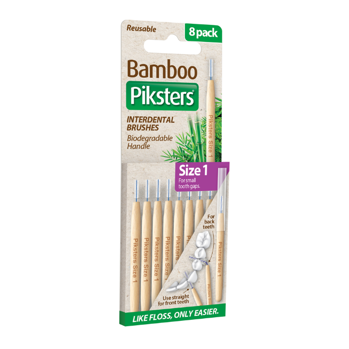 Piksters Bamboo Interdental Brushes Purple Size 1 8 Pack