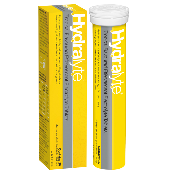 Hydralyte Tropical Flavoured Electrolyte 20 Effervescent Tablets