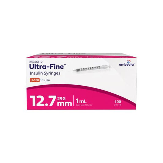 Embecta Ultra-Fine Insulin Syringes 1.0mL 29g 12.7mm 100 Pack