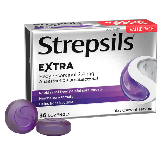 Strepsils EXTRA Rapid Sore Throat Relief Blackcurrant Flavour 36 Lozenges
