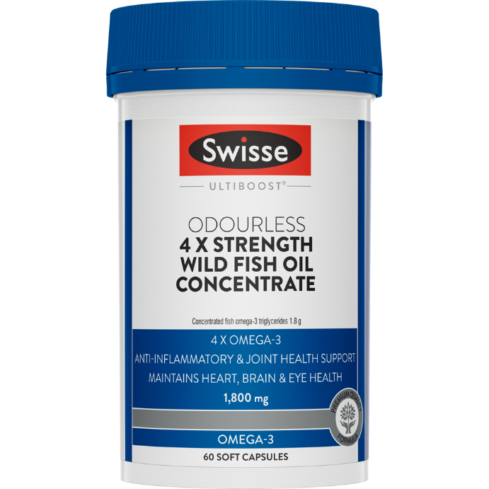Swisse Ultiboost Odourless 4 X Strength Wild Fish Oil Concentrate 60 Capsules