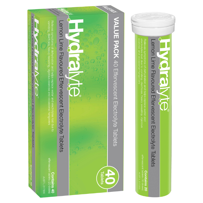 Hydralyte Lemon Lime Flavoured Electrolyte 40 Effervescent Tablets