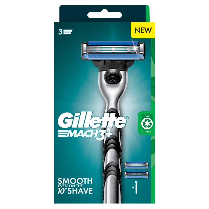 Gillette Mach3+ Razor 1 Handle + 2 Cartridges 3 Piece Set