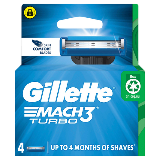 Gillette Mach3 Turbo Replacement Cartridges 4 Pack