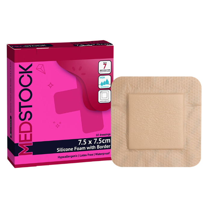 Medstock Silicone Foam With Border 7.5cm x 7.5cm 10 Pack