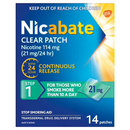 Nicabate Clear Patch Quit Smoking Step 1 21mg 14 Pack