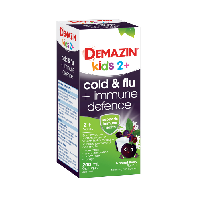 Demazin Kids 2+ Cold & Flu + Immune Defence Natural Berry Flavour 200mL