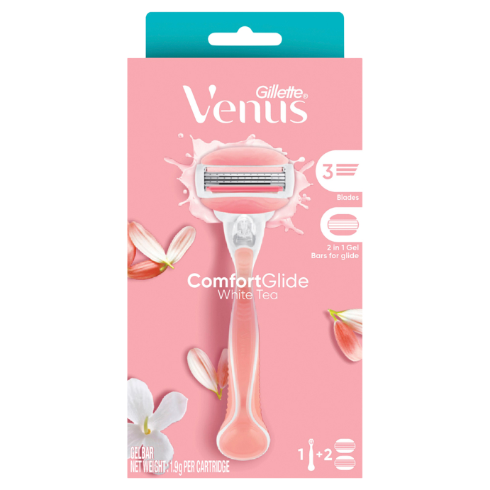 Gillette Venus Comfortglide White Tea Scent Women's Razor Handle + 2 Blade Refills 3 Piece Set