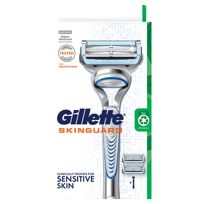 Gillette SkinGuard Razor Handle + 2 Cartridges 1 Pack