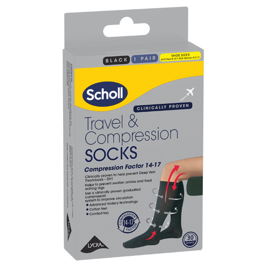 Scholl Travel & Compression Socks Black Size M9-12 W9.5-11 1 Pair
