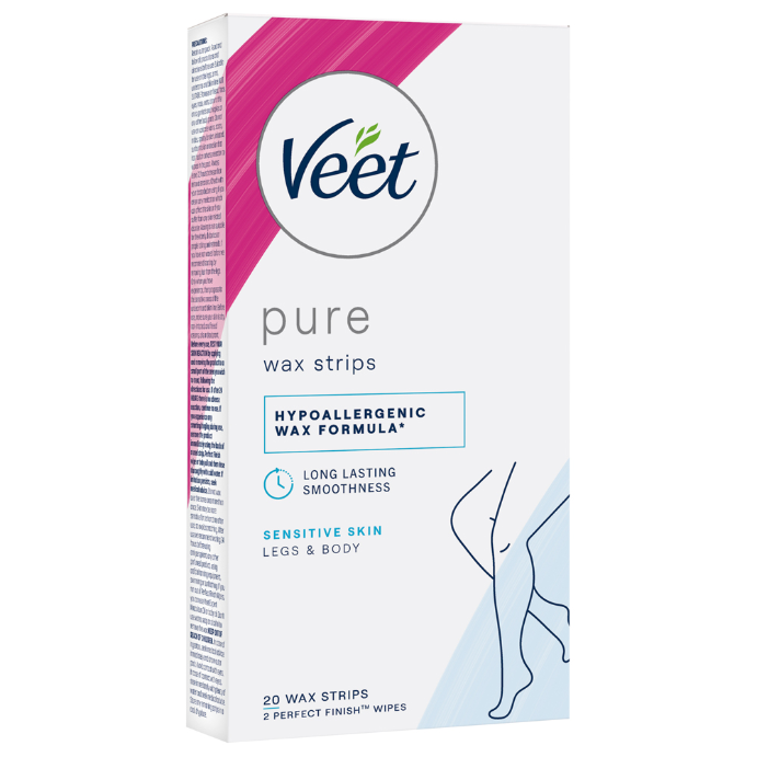 Veet PURE Cold Wax Strips Legs & Body Sensitive Skin 20 Pack