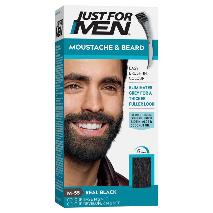 Just For Men Moustache & Beard Brush-In Colour Gel Real Black 28g