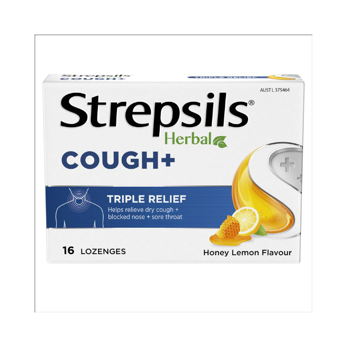 Strepsils Herbal Cough + Honey Lemon Flavour 16 Lozenges