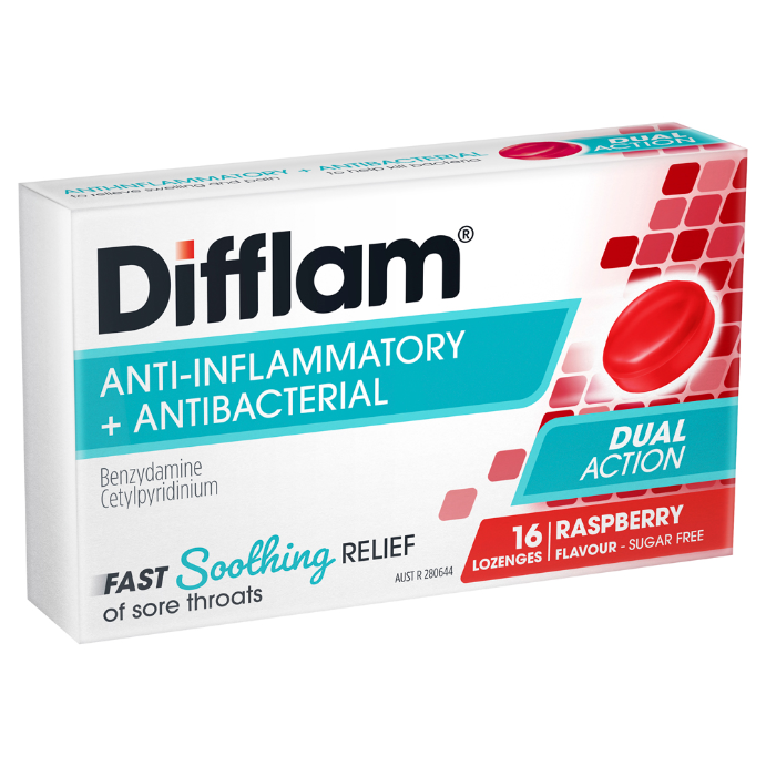 Difflam Sore Throat Lozenges Raspberry Flavour 16 Lozenges