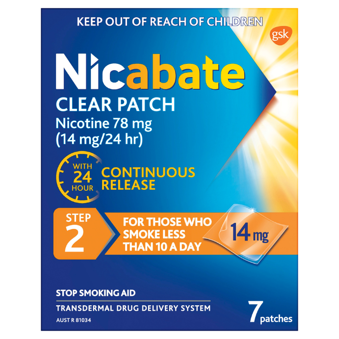 Nicabate Clear Patch Quit Smoking Step 2 14mg 7 Pack