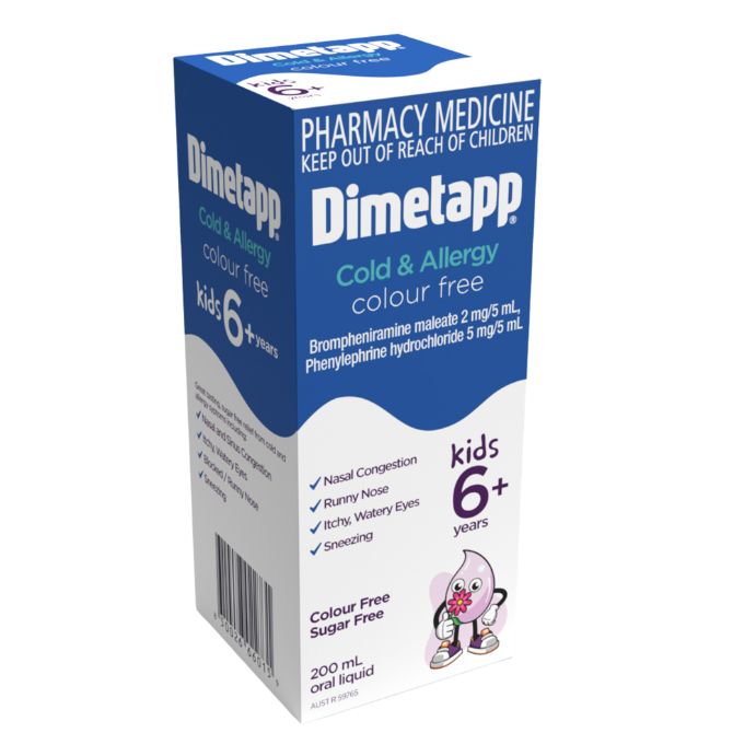 Dimetapp Cold & Allergy Kids 6yrs+ Colour Free 200mL