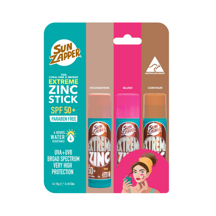 Sun Zapper Extreme Zinc Stick Beauty 3 Pack 45g