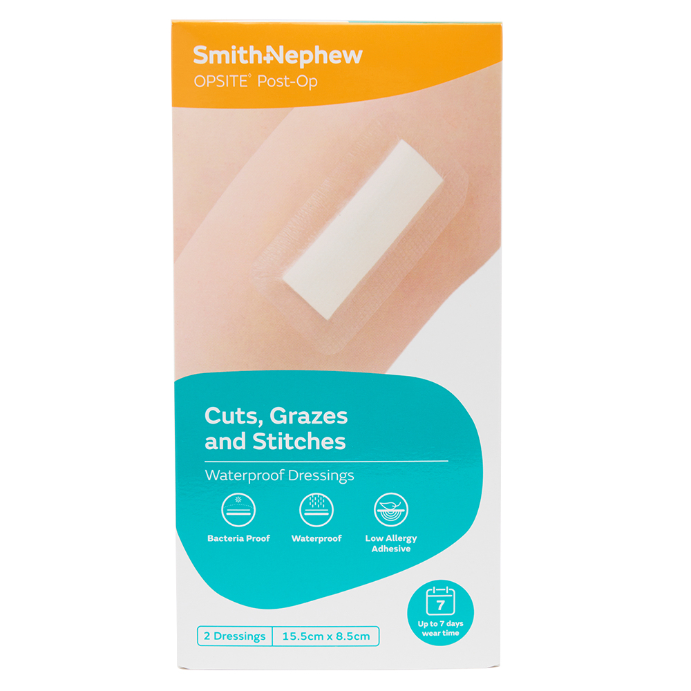 OPSITE POST-OP Waterproof Dressings 15.5cm x 8.5cm 2 Pack