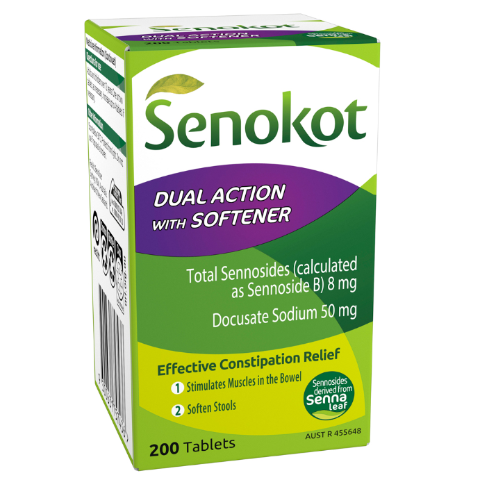Senokot Dual Action with Softener Effective Constipation Relief 200 Tablets