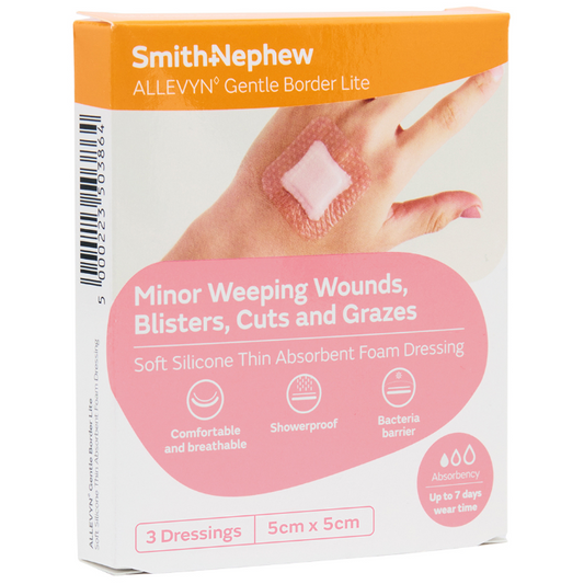 ALLEVYN GENTLE BORDER Soft Silicone Absorbent Foam Dressing 5cm x 5cm 3 Pack