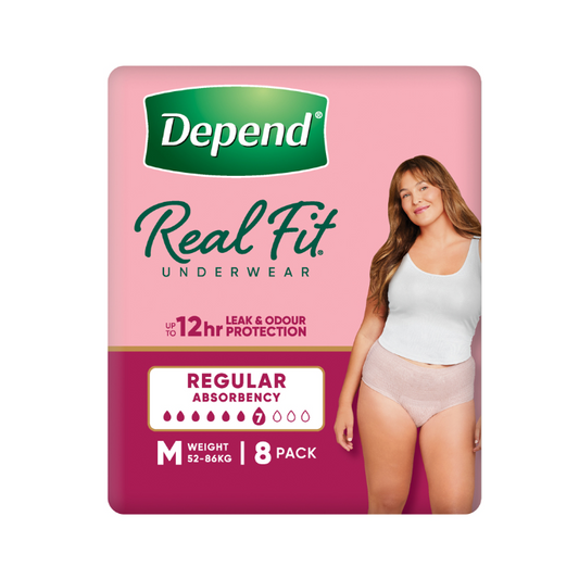 Depend Real Fit Underwear for Women Regular Absorbency M 8 Pack