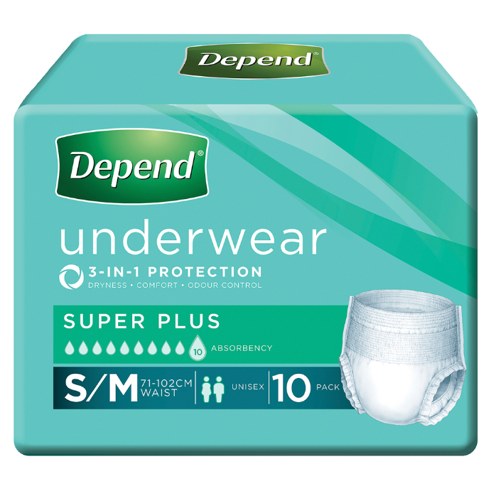 Depend Incontinence Underwear Unisex Super Plus Small/Medium 10 Pack