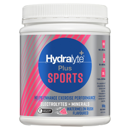 Hydralyte Plus Sports W/m Fla Pwd 900gHydralyte Plus Sports Watermelon Rush Flavoured Powder 900g
