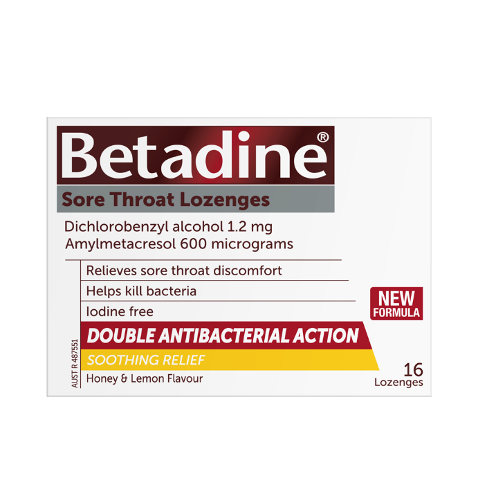 Betadine Sore Throat Lozenges Soothing Honey & Lemon 16 Pack
