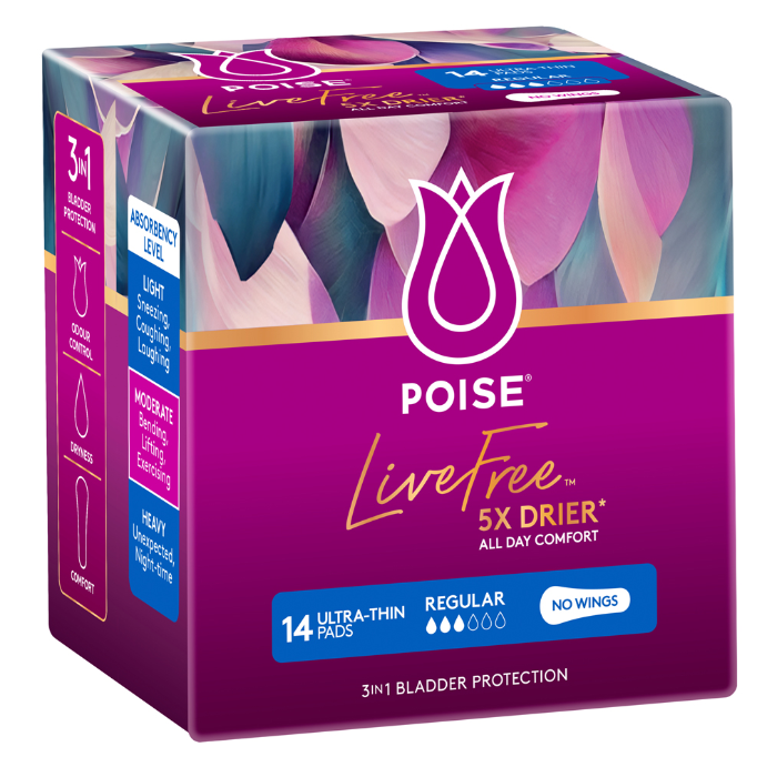 Poise LiveFree Regular No Wings Ultra-Thin 14 Pack
