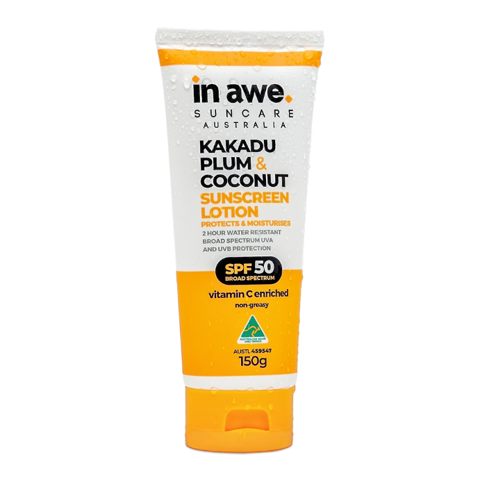In Awe Kakadu Plum And Coconut Sunscreen Lotion SPF50+ 150g