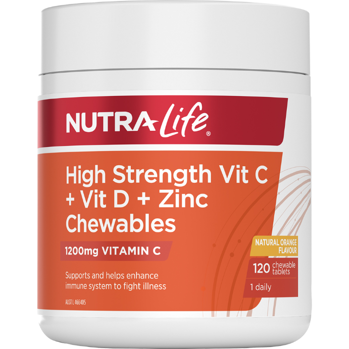 Nutra-Life High Strength Vit C + Vit D + Zinc 120 Chewable Tablets
