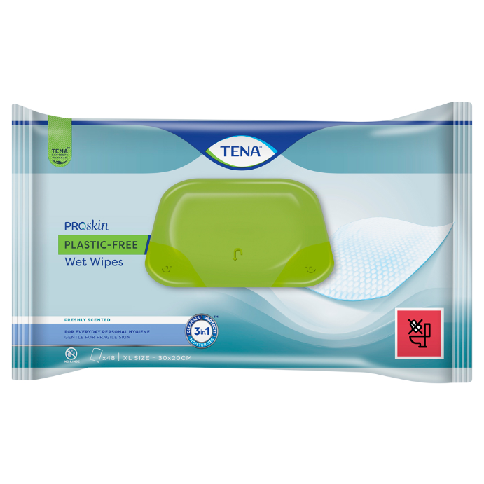 Tena ProSkin Plastic-Free Wet Wipes 48 Wipes