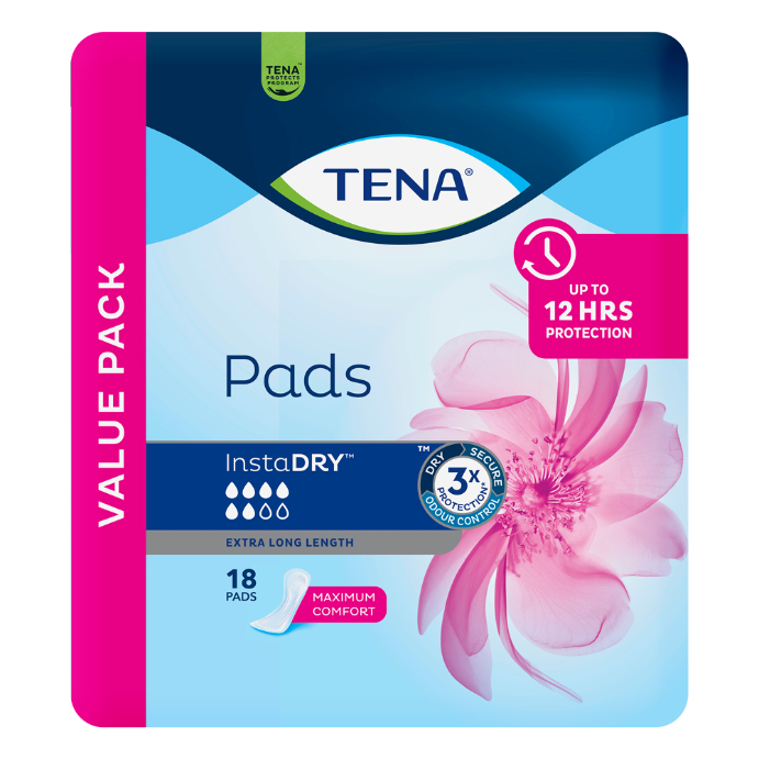 Tena Pads InstaDRY Extra Long Length 18 Pack