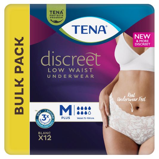 Tena Discreet Low Waist Underwear M Plus Blanc 12 Pack