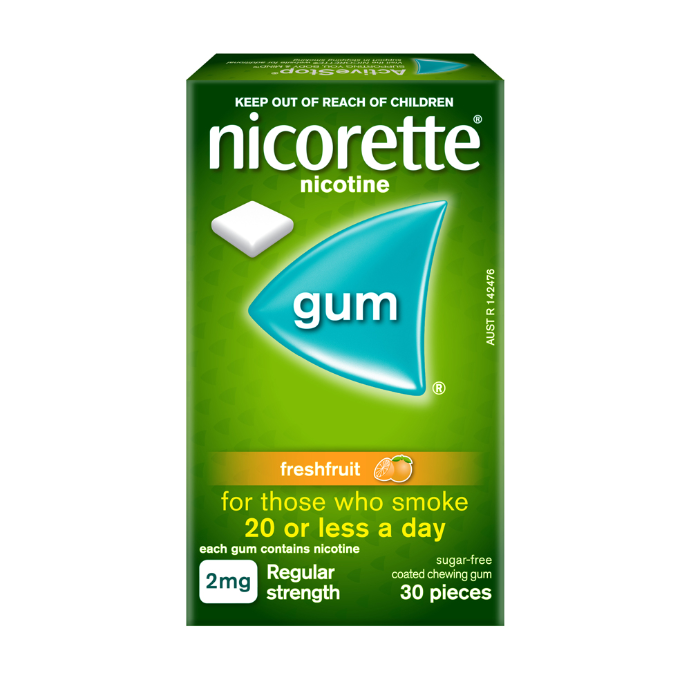 NICORETTE® Nicotine Gum Freshfruit 2mg Regular Strength 30 Pieces