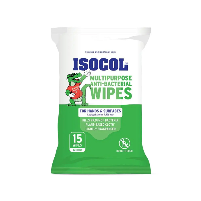 Isocol Multipurpose Anti-Bacterial Wipes 15 Pack