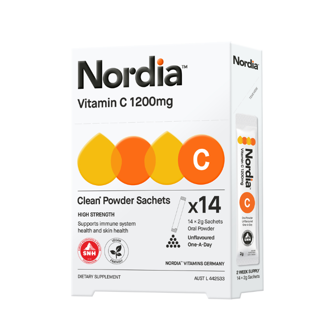 NORDIA Vitamin C 1200mg Clean Unflavoured Powder 14 x 2g Sachets