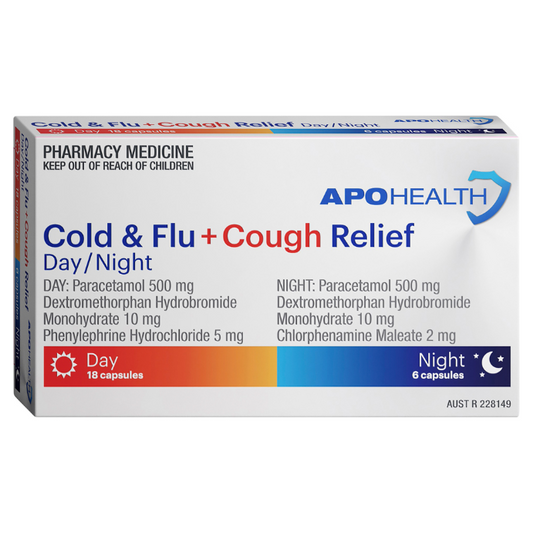 APO HEALTH Cold & Flu + Cough Relief Day/Night Blister Pack 24 Capsules