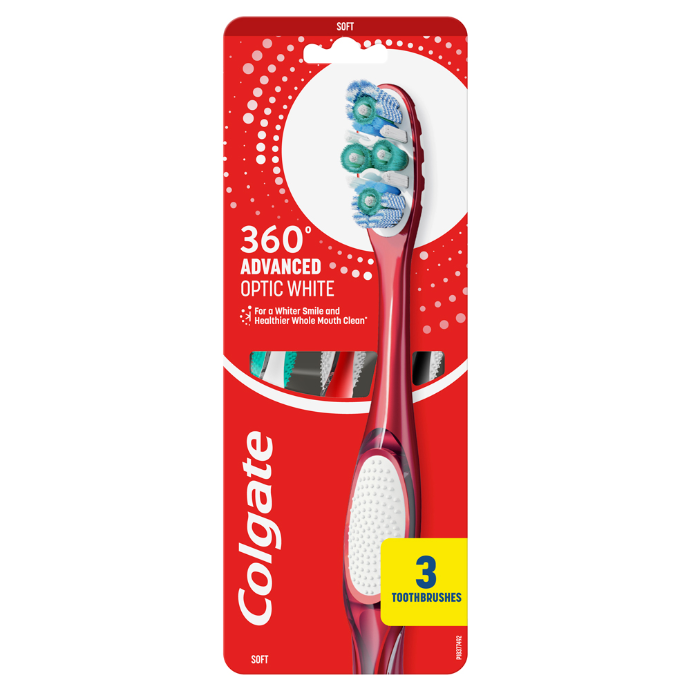 Colgate 360° Advanced Optic White Soft Toothbrushes 3 Pack