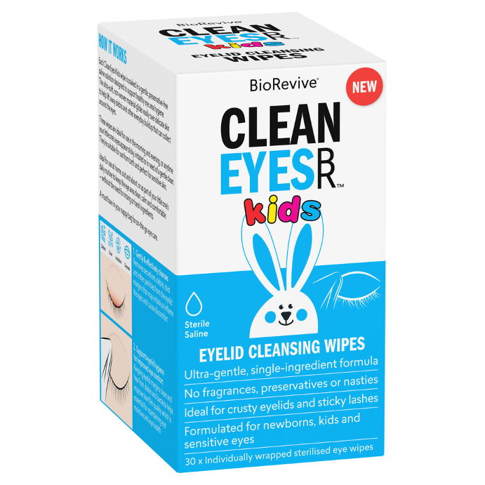 BioRevive CleanEyes Kids Cleansing Eyelid Wipes Blue 30 Pack
