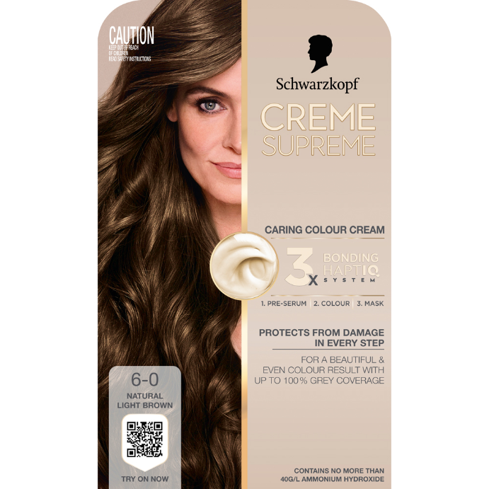 Schwarzkopf Creme Supreme Natural Light Brown Hair Dye 6-0 Permanent 245mL