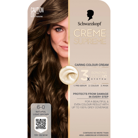 Schwarzkopf Creme Supreme Natural Light Brown Hair Dye 6-0 Permanent 245mL