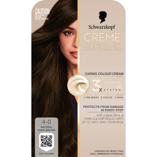 Schwarzkopf Creme Supreme Natural Dark Brown Hair Dye 4-0 Permanent 245mL