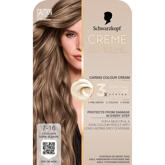 Schwarzkopf Creme Supreme Cool Ash Dark Blonde Hair Dye 7-16 Permanent 245mL