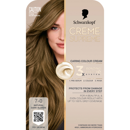 Schwarzkopf Creme Supreme Natural Dark Blonde Hair Dye 7-0 Permanent 245mL